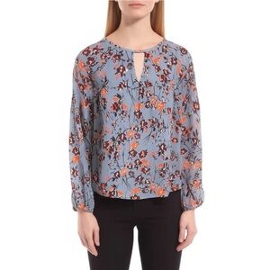 {Abercrombie & Fitch} Blue Gray Floral Long Sleeve Keyhole boho Blouse shirt